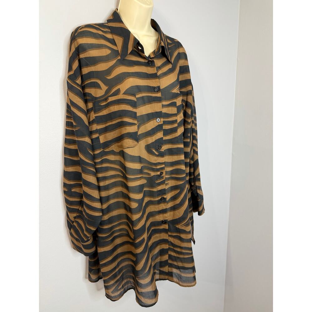 Marina Renaldi Sheer Oversized Zebra Print button-down Shirt Tunic Cotton Sz 18 - Picture 11 of 11